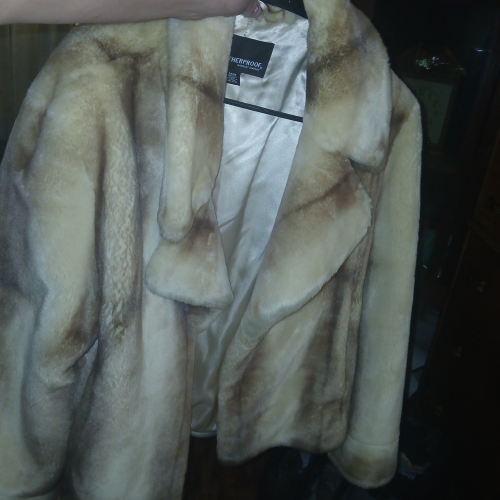 Weatherproof Cream and Brown Faux Fur Teddy Coat